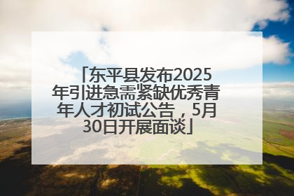 东平县发布2025年引进急需紧缺优秀青年人才初试公告，5月30日开展面谈