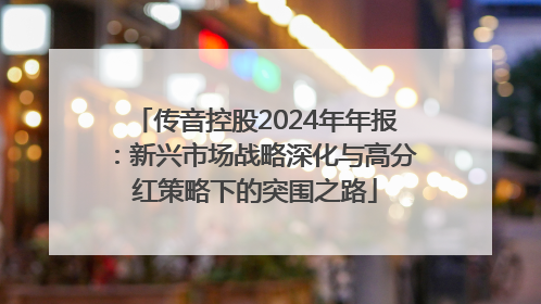 传音控股2024年年报：新兴市场战略深化与高分红策略下的突围之路